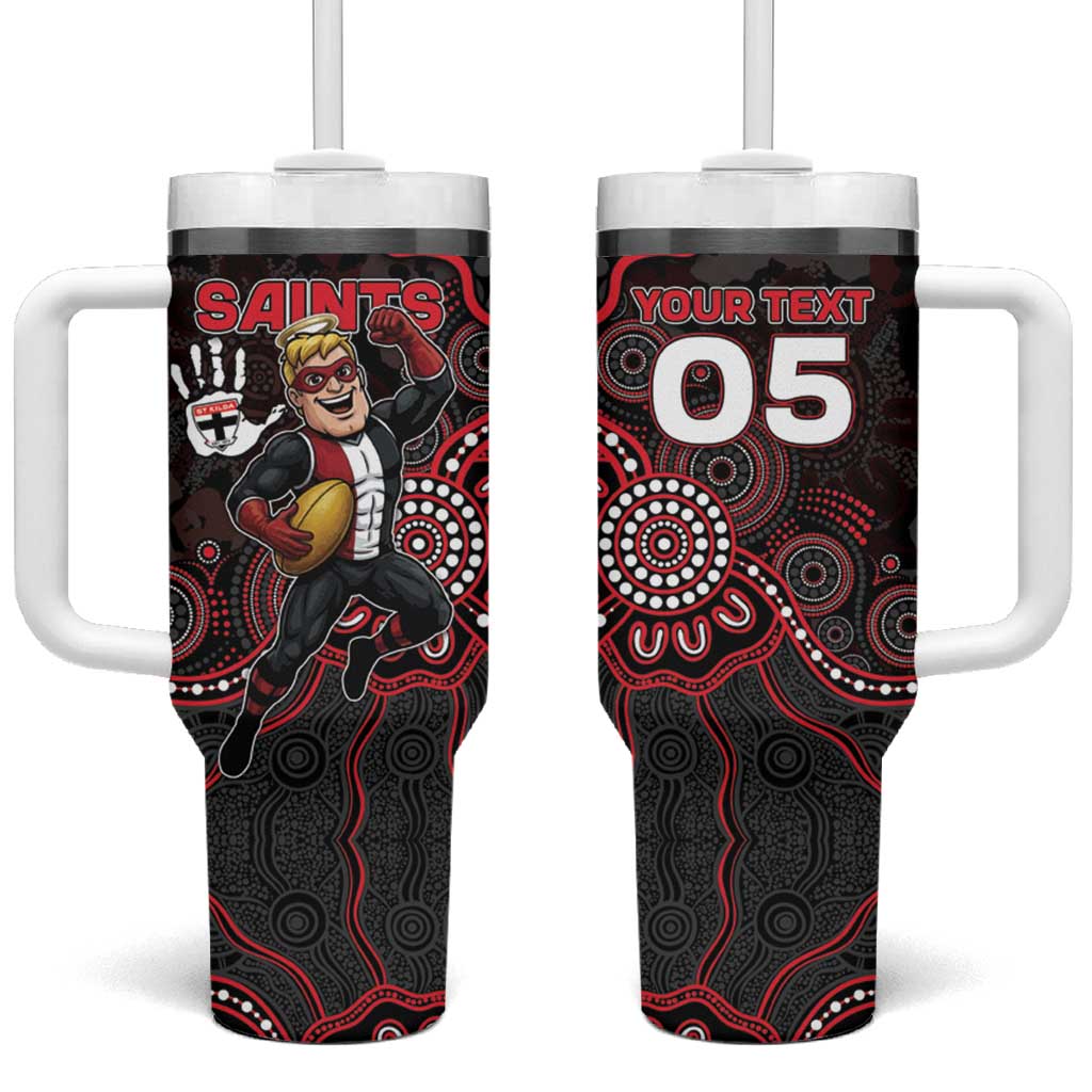 Custom Saints Football Tumbler With Handle Aboriginal Dot Art Pattern