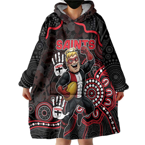 Custom Saints Football Wearable Blanket Hoodie Aboriginal Dot Art Pattern