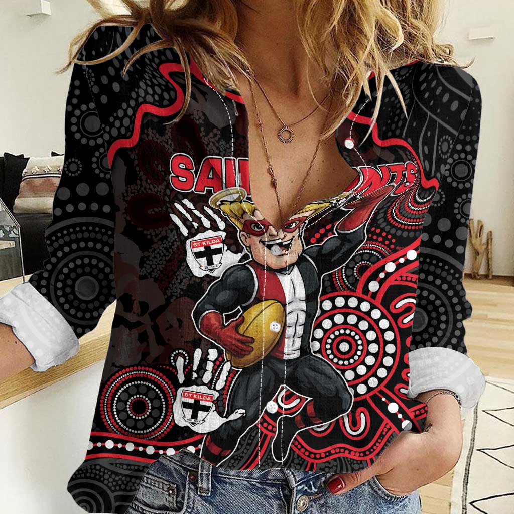 Custom Saints Football Women Casual Shirt Aboriginal Dot Art Pattern