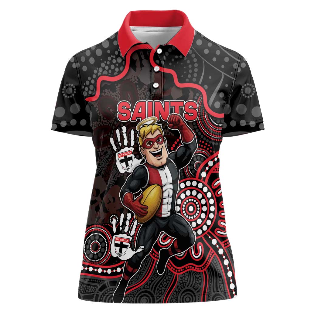 Custom Saints Football Women Polo Shirt Aboriginal Dot Art Pattern