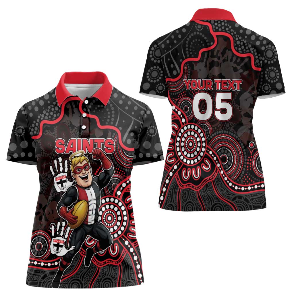 Custom Saints Football Women Polo Shirt Aboriginal Dot Art Pattern