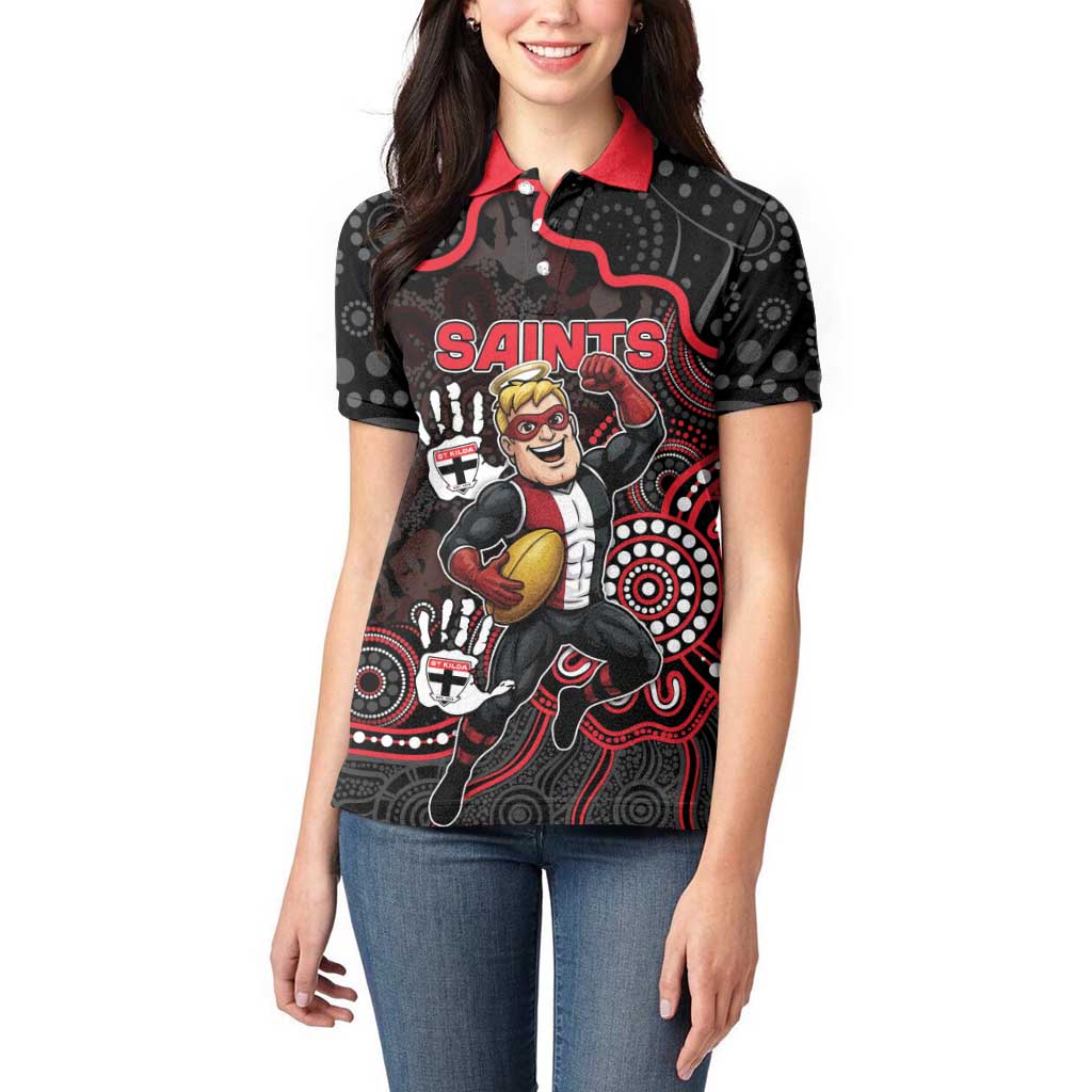 Custom Saints Football Women Polo Shirt Aboriginal Dot Art Pattern
