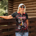 Custom Saints Football Women Polo Shirt Aboriginal Dot Art Pattern