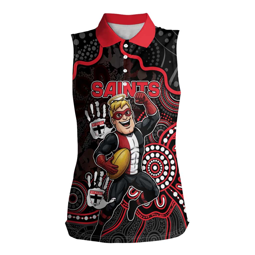 Custom Saints Football Women Sleeveless Polo Shirt Aboriginal Dot Art Pattern