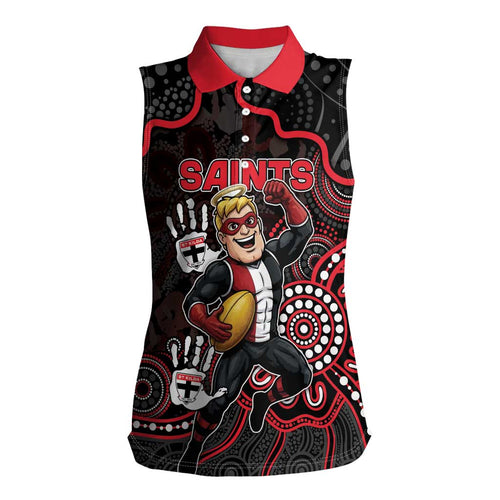 Custom Saints Football Women Sleeveless Polo Shirt Aboriginal Dot Art Pattern