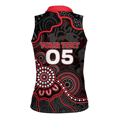 Custom Saints Football Women Sleeveless Polo Shirt Aboriginal Dot Art Pattern