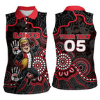Custom Saints Football Women Sleeveless Polo Shirt Aboriginal Dot Art Pattern