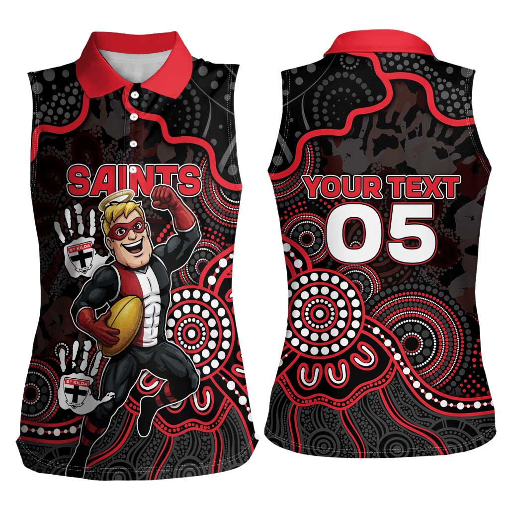 Custom Saints Football Women Sleeveless Polo Shirt Aboriginal Dot Art Pattern