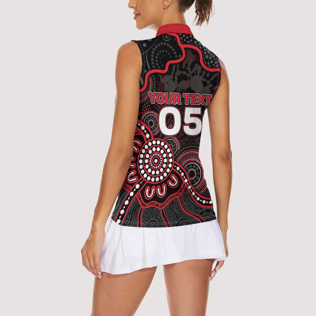 Custom Saints Football Women Sleeveless Polo Shirt Aboriginal Dot Art Pattern