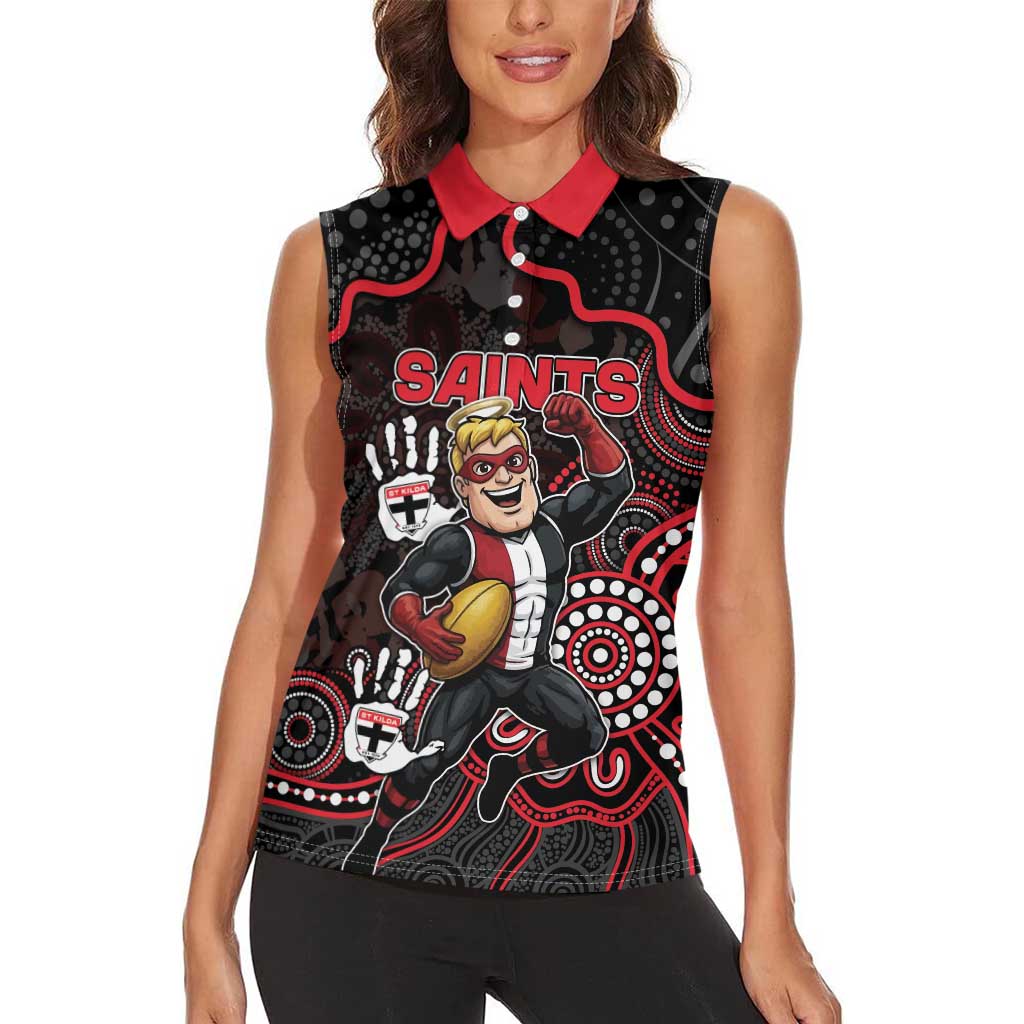 Custom Saints Football Women Sleeveless Polo Shirt Aboriginal Dot Art Pattern