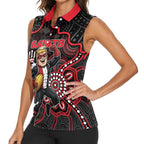 Custom Saints Football Women Sleeveless Polo Shirt Aboriginal Dot Art Pattern