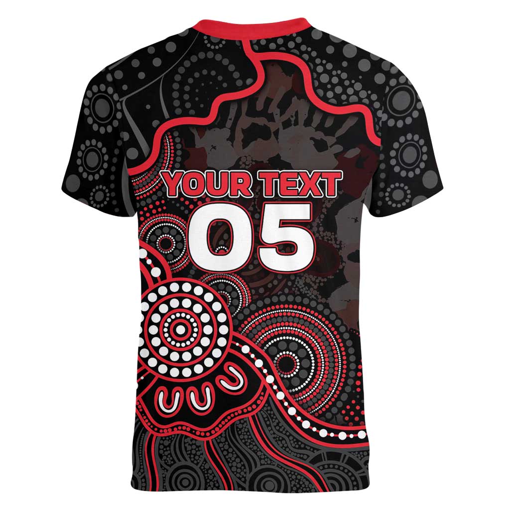 Custom Saints Football Women V-Neck T-Shirt Aboriginal Dot Art Pattern