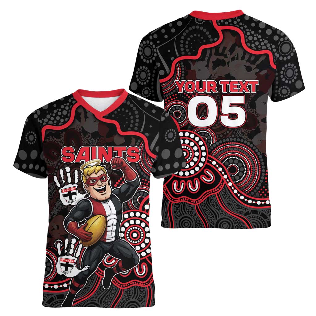 Custom Saints Football Women V-Neck T-Shirt Aboriginal Dot Art Pattern