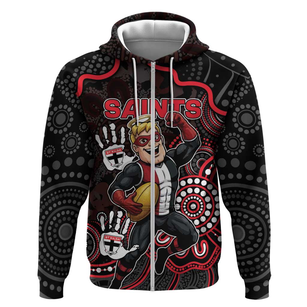 Custom Saints Football Zip Hoodie Aboriginal Dot Art Pattern
