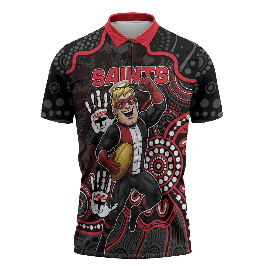 Custom Saints Football Zipper Polo Shirt Aboriginal Dot Art Pattern