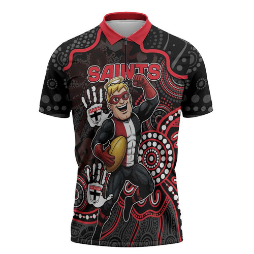 Custom Saints Football Zipper Polo Shirt Aboriginal Dot Art Pattern