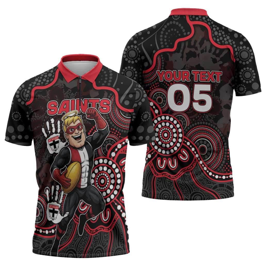 Custom Saints Football Zipper Polo Shirt Aboriginal Dot Art Pattern