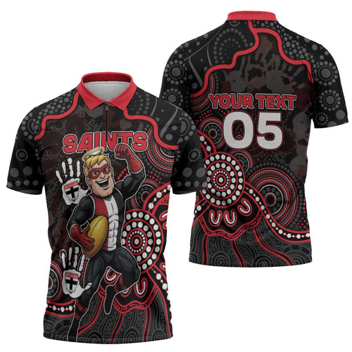 Custom Saints Football Zipper Polo Shirt Aboriginal Dot Art Pattern