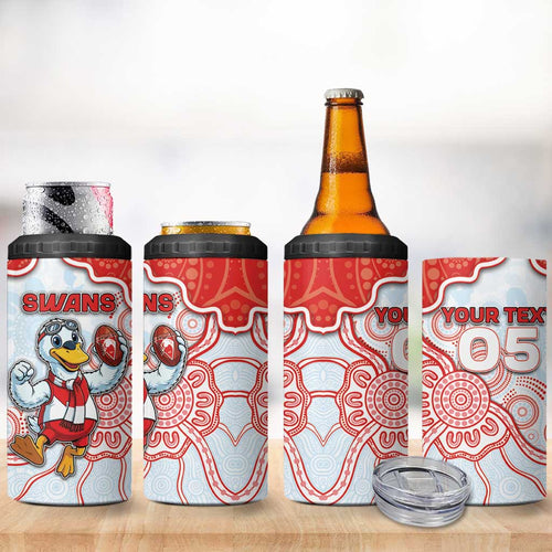 Custom Swans Football 4 in 1 Can Cooler Tumbler Aboriginal Dot Art Pattern