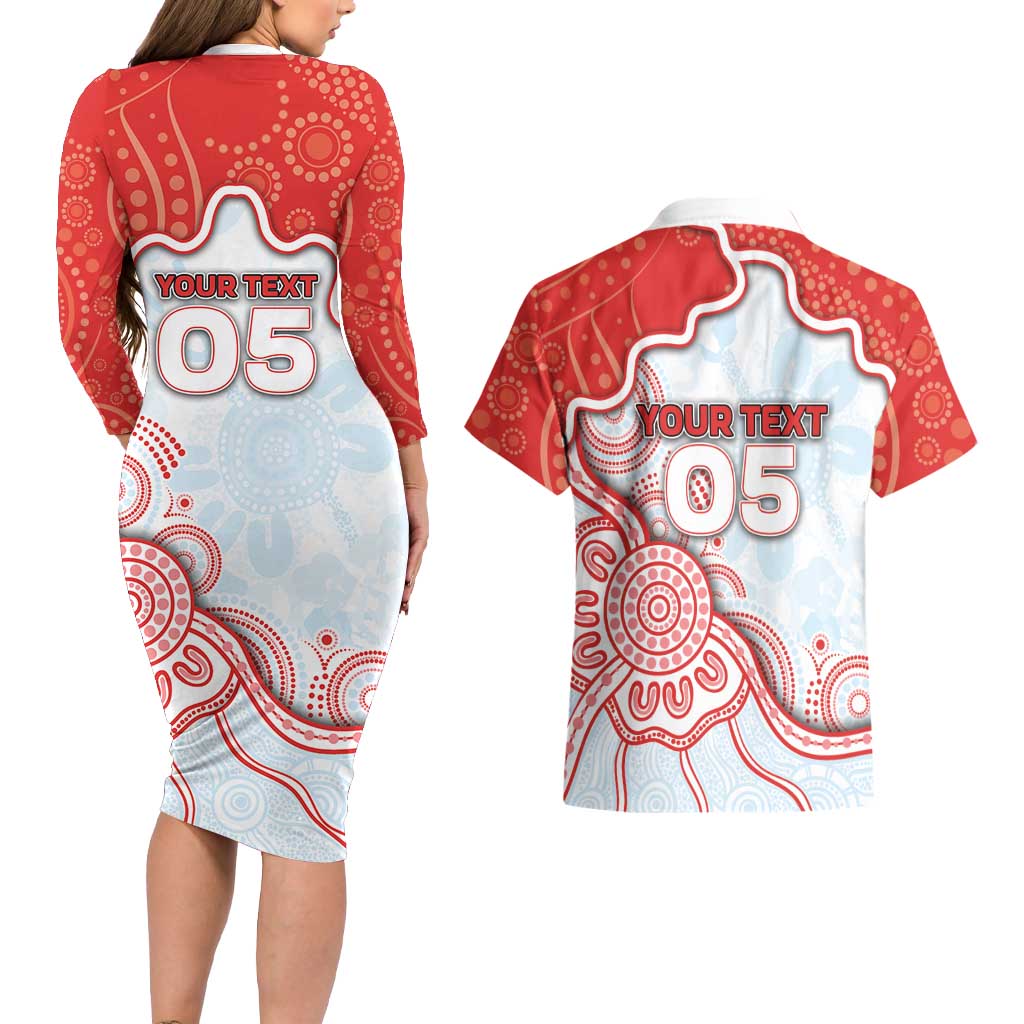 Custom Swans Football Couples Matching Long Sleeve Bodycon Dress and Hawaiian Shirt Aboriginal Dot Art Pattern