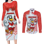 Custom Swans Football Couples Matching Long Sleeve Bodycon Dress and Long Sleeve Button Shirt Aboriginal Dot Art Pattern