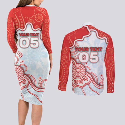 Custom Swans Football Couples Matching Long Sleeve Bodycon Dress and Long Sleeve Button Shirt Aboriginal Dot Art Pattern