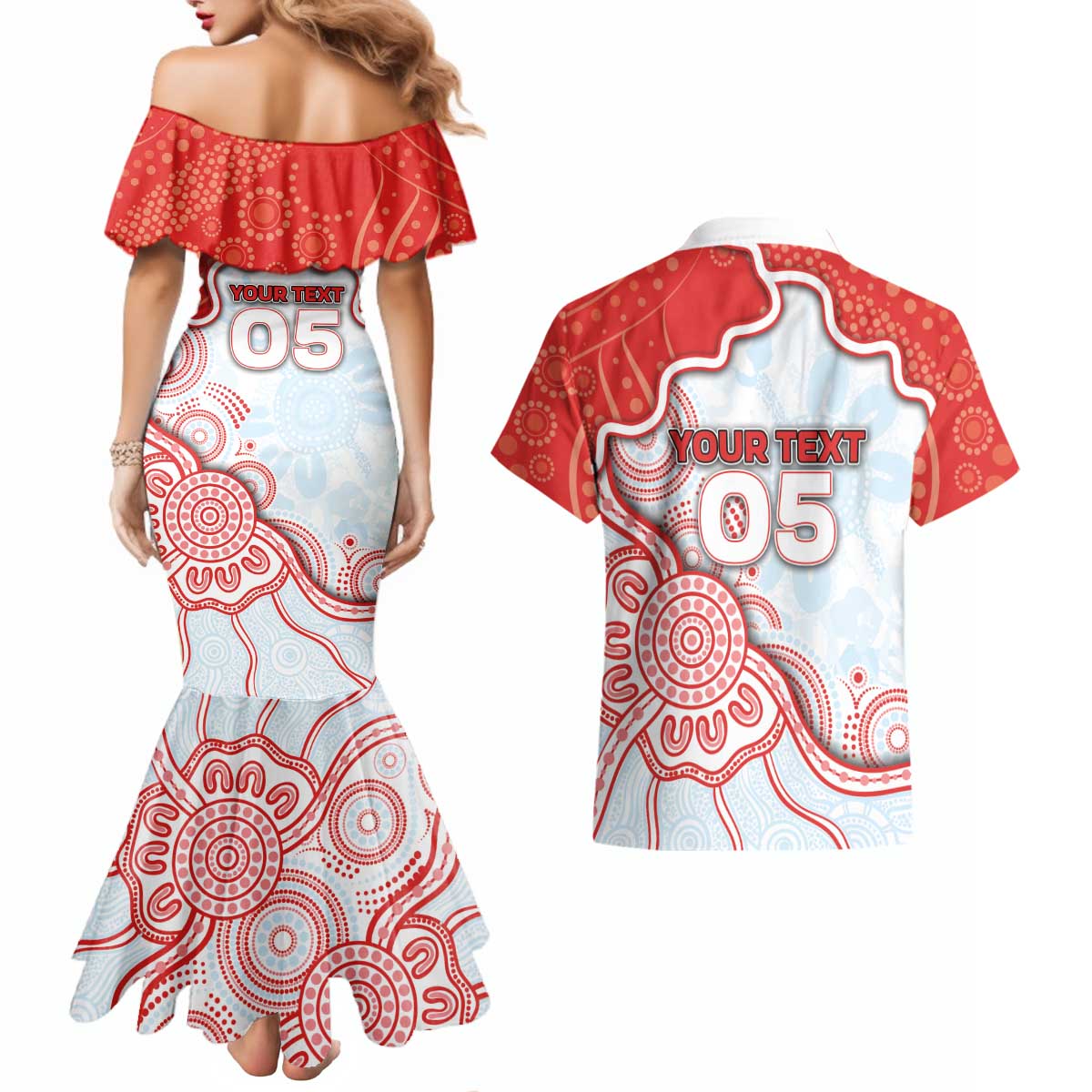 Custom Swans Football Couples Matching Mermaid Dress and Hawaiian Shirt Aboriginal Dot Art Pattern