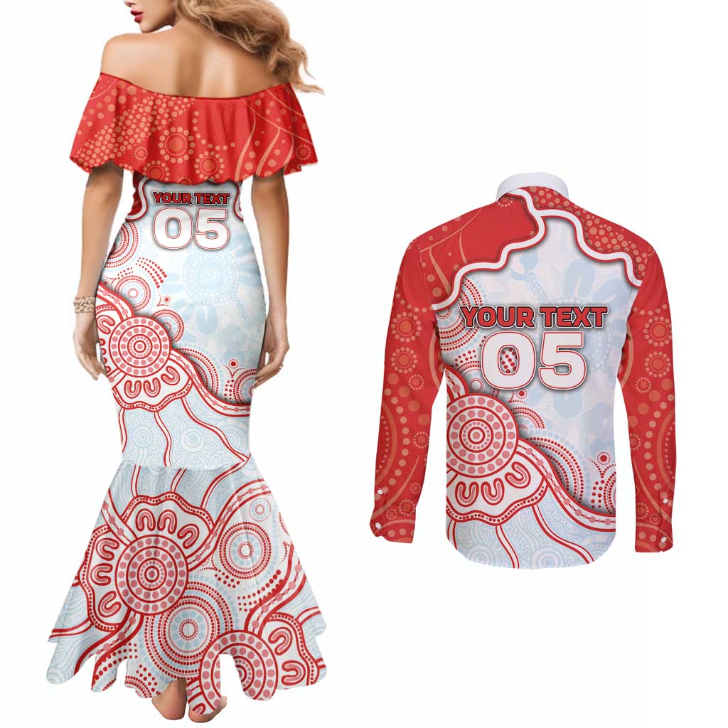 Custom Swans Football Couples Matching Mermaid Dress and Long Sleeve Button Shirt Aboriginal Dot Art Pattern