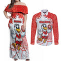 Custom Swans Football Couples Matching Off Shoulder Maxi Dress and Long Sleeve Button Shirt Aboriginal Dot Art Pattern