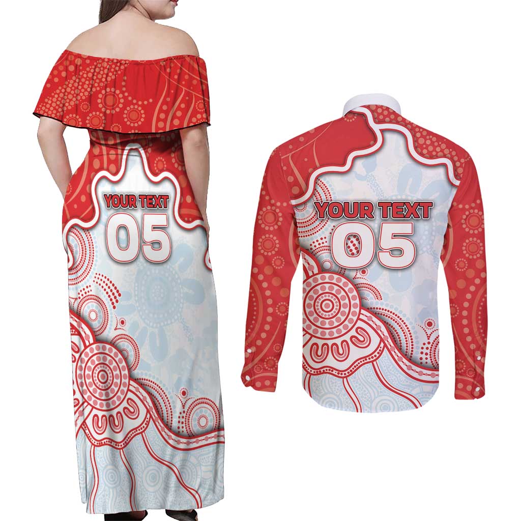 Custom Swans Football Couples Matching Off Shoulder Maxi Dress and Long Sleeve Button Shirt Aboriginal Dot Art Pattern