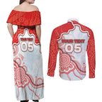 Custom Swans Football Couples Matching Off Shoulder Maxi Dress and Long Sleeve Button Shirt Aboriginal Dot Art Pattern