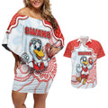 Custom Swans Football Couples Matching Off Shoulder Short Dress and Hawaiian Shirt Aboriginal Dot Art Pattern