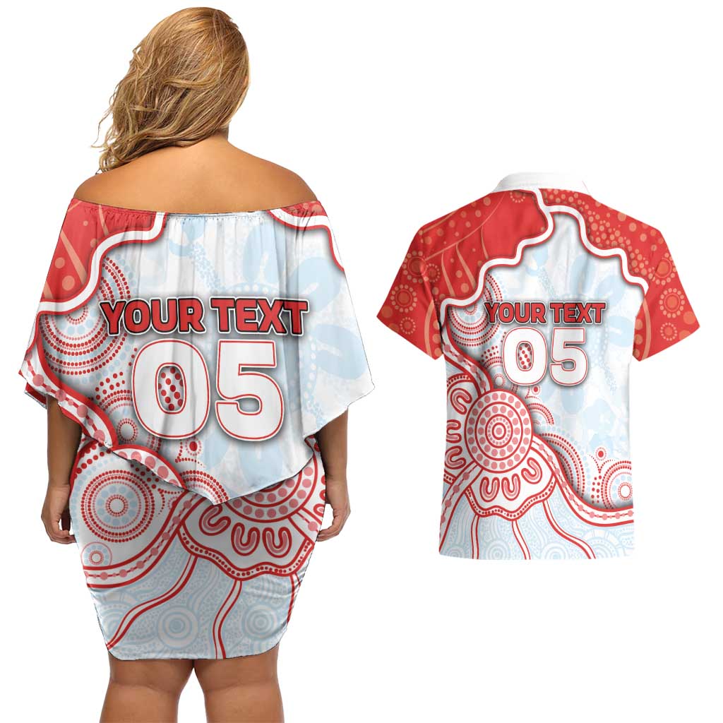 Custom Swans Football Couples Matching Off Shoulder Short Dress and Hawaiian Shirt Aboriginal Dot Art Pattern