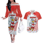 Custom Swans Football Couples Matching Off The Shoulder Long Sleeve Dress and Hawaiian Shirt Aboriginal Dot Art Pattern