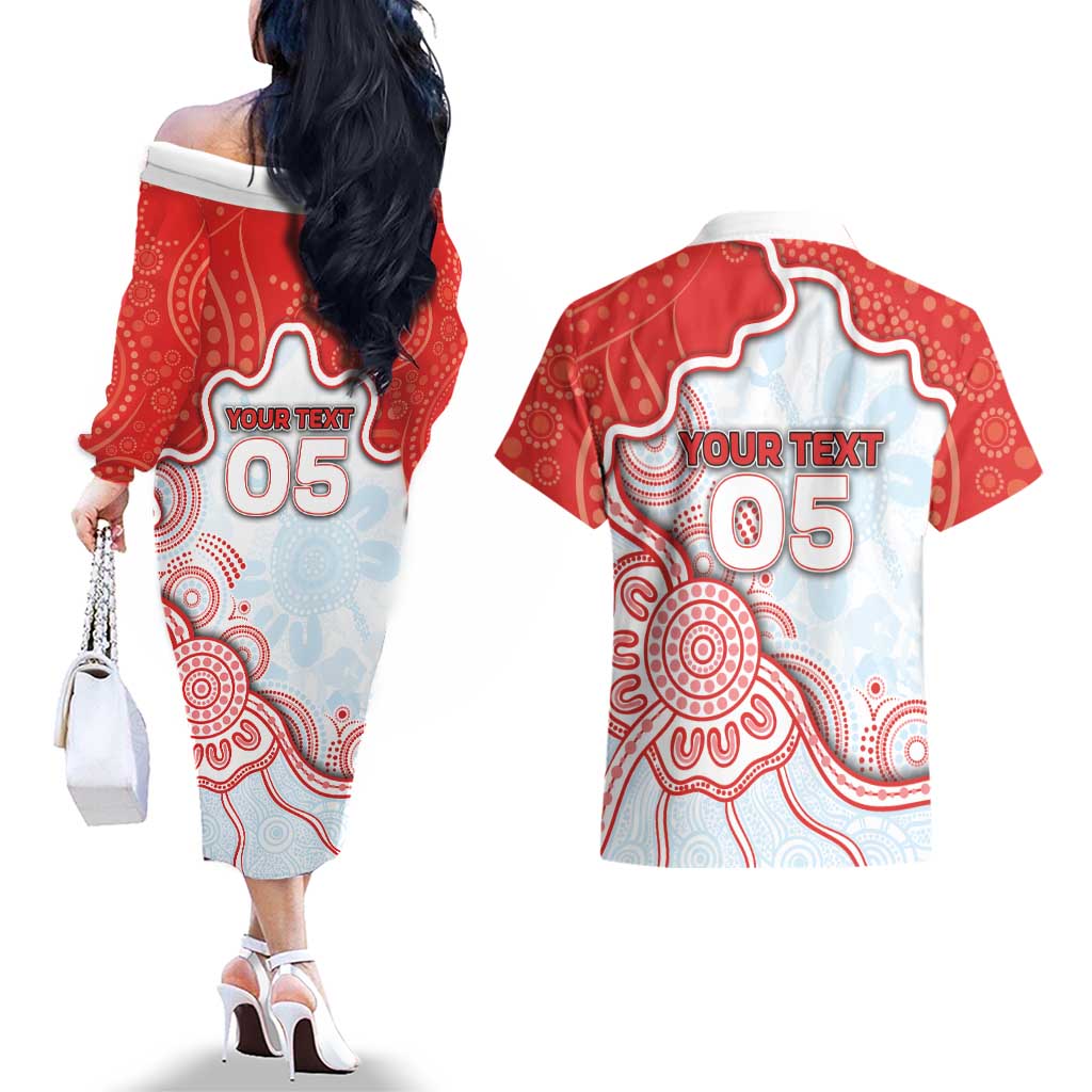 Custom Swans Football Couples Matching Off The Shoulder Long Sleeve Dress and Hawaiian Shirt Aboriginal Dot Art Pattern