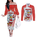 Custom Swans Football Couples Matching Off The Shoulder Long Sleeve Dress and Long Sleeve Button Shirt Aboriginal Dot Art Pattern