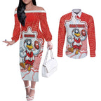 Custom Swans Football Couples Matching Off The Shoulder Long Sleeve Dress and Long Sleeve Button Shirt Aboriginal Dot Art Pattern