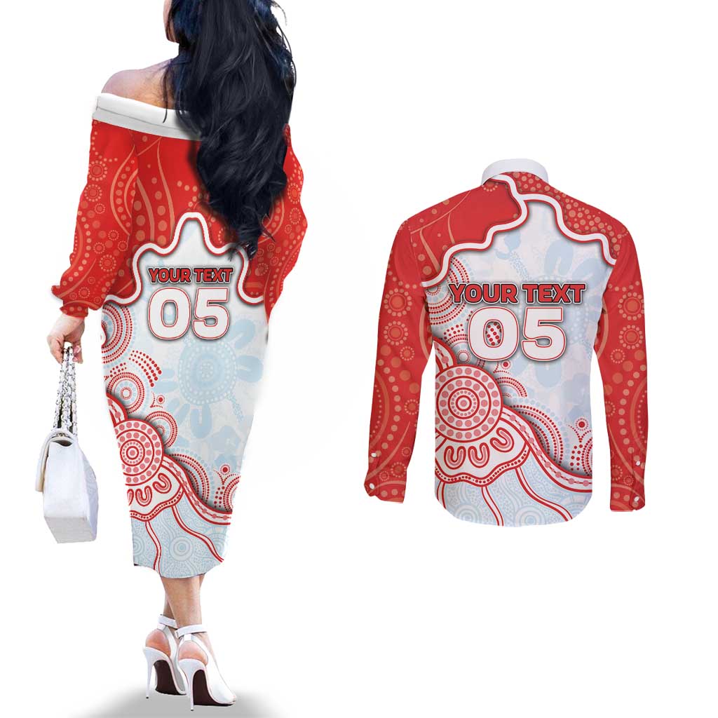 Custom Swans Football Couples Matching Off The Shoulder Long Sleeve Dress and Long Sleeve Button Shirt Aboriginal Dot Art Pattern