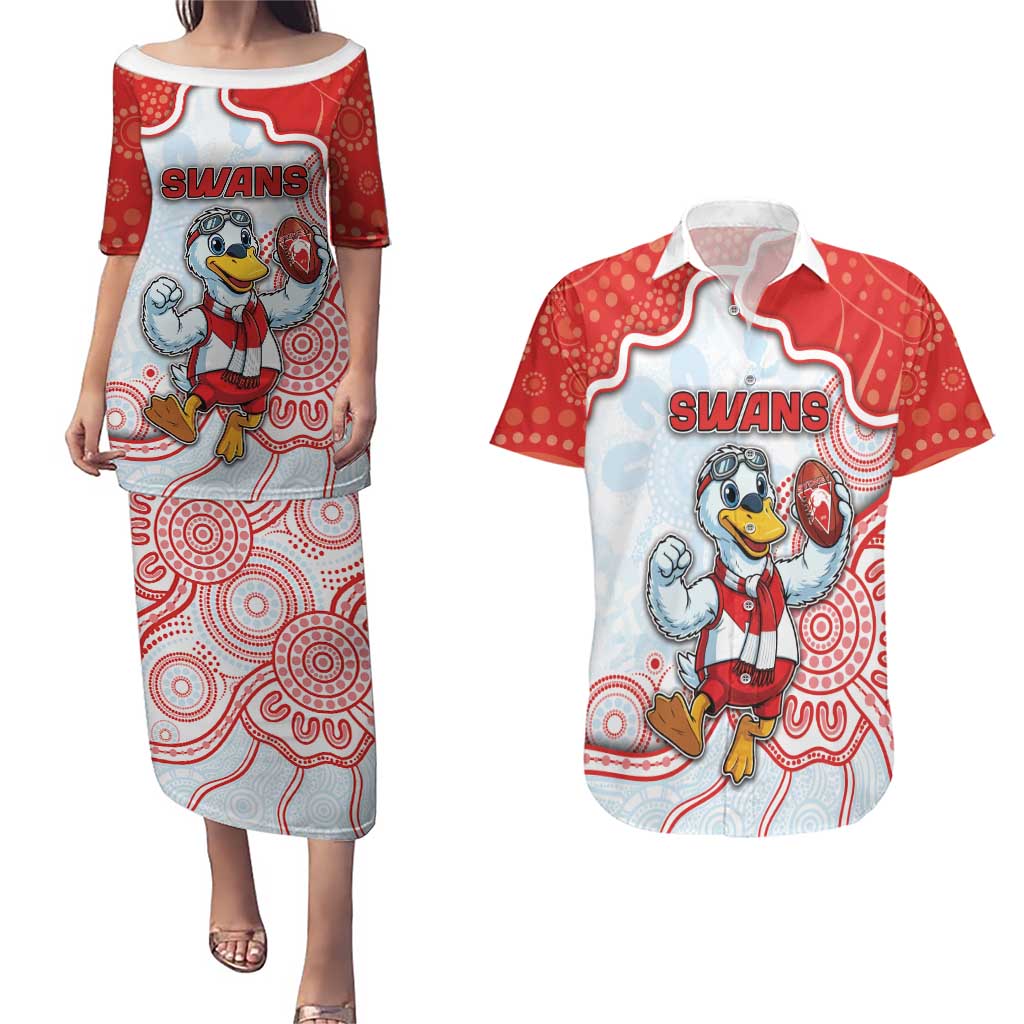 Custom Swans Football Couples Matching Puletasi and Hawaiian Shirt Aboriginal Dot Art Pattern