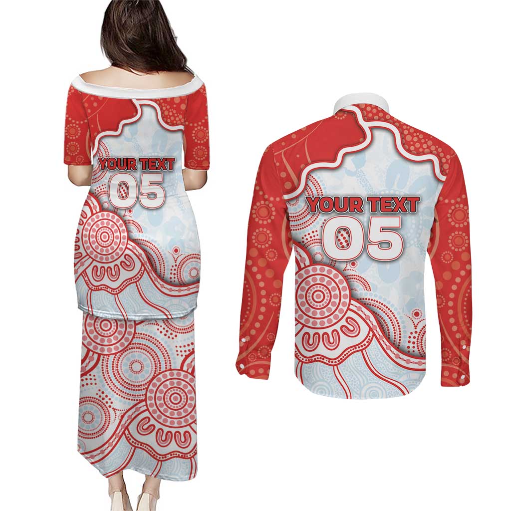 Custom Swans Football Couples Matching Puletasi and Long Sleeve Button Shirt Aboriginal Dot Art Pattern