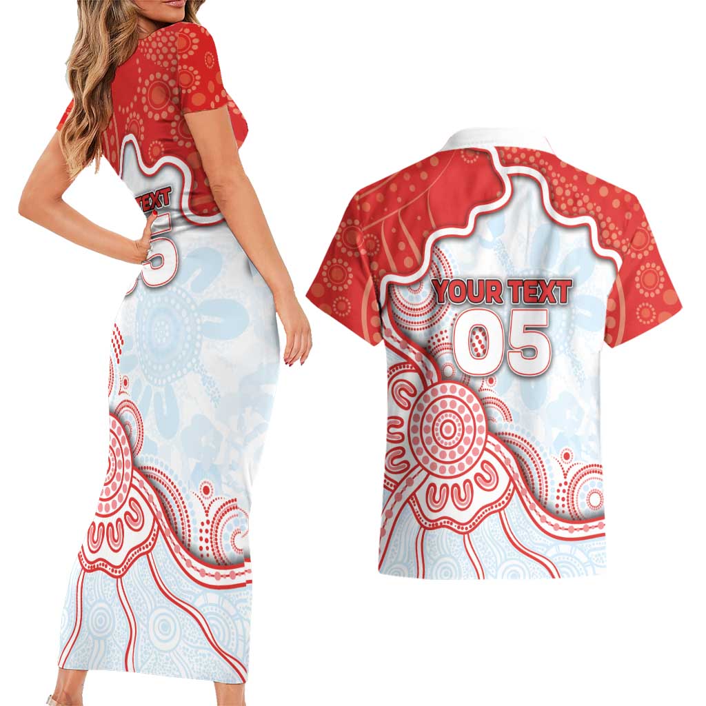 Custom Swans Football Couples Matching Short Sleeve Bodycon Dress and Hawaiian Shirt Aboriginal Dot Art Pattern