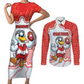 Custom Swans Football Couples Matching Short Sleeve Bodycon Dress and Long Sleeve Button Shirt Aboriginal Dot Art Pattern
