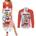 Custom Swans Football Couples Matching Summer Maxi Dress and Long Sleeve Button Shirt Aboriginal Dot Art Pattern