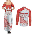 Custom Swans Football Couples Matching Summer Maxi Dress and Long Sleeve Button Shirt Aboriginal Dot Art Pattern