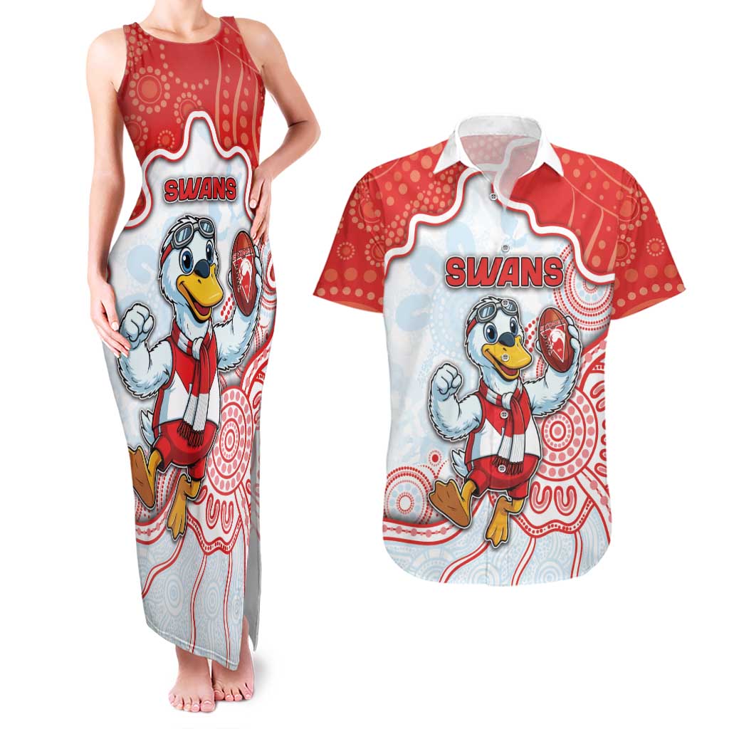Custom Swans Football Couples Matching Tank Maxi Dress and Hawaiian Shirt Aboriginal Dot Art Pattern