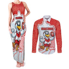 Custom Swans Football Couples Matching Tank Maxi Dress and Long Sleeve Button Shirt Aboriginal Dot Art Pattern