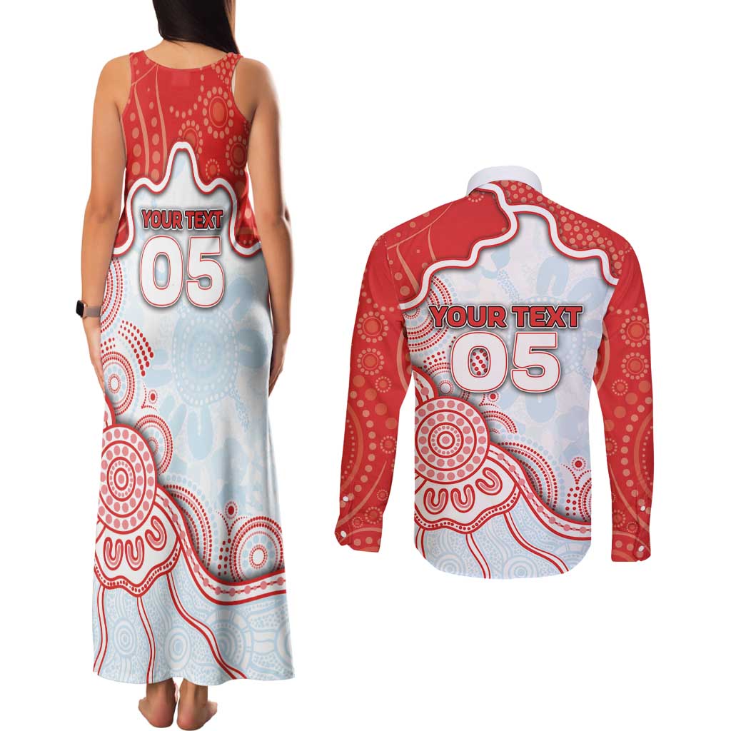 Custom Swans Football Couples Matching Tank Maxi Dress and Long Sleeve Button Shirt Aboriginal Dot Art Pattern