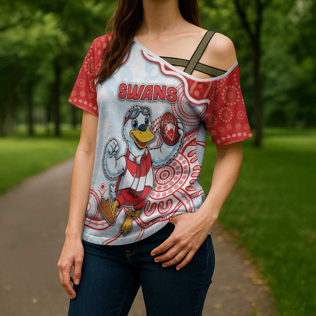 Custom Swans Football Cross Shoulder Shirt Aboriginal Dot Art Pattern