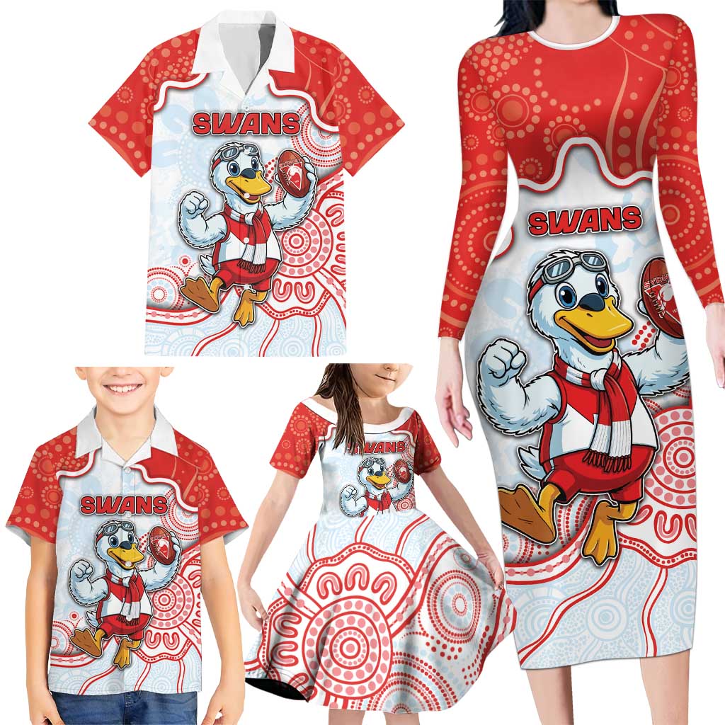 Custom Swans Football Family Matching Long Sleeve Bodycon Dress and Hawaiian Shirt Aboriginal Dot Art Pattern