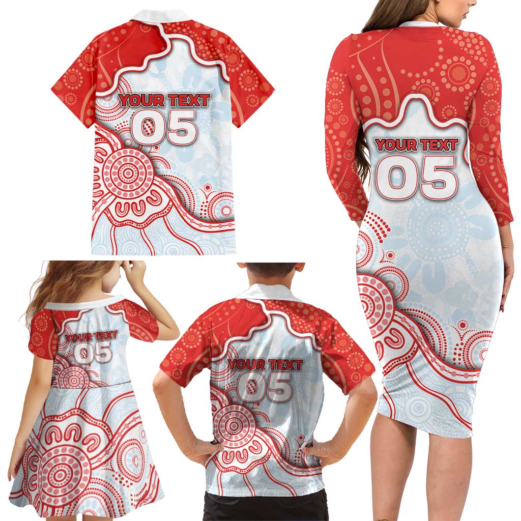Custom Swans Football Family Matching Long Sleeve Bodycon Dress and Hawaiian Shirt Aboriginal Dot Art Pattern
